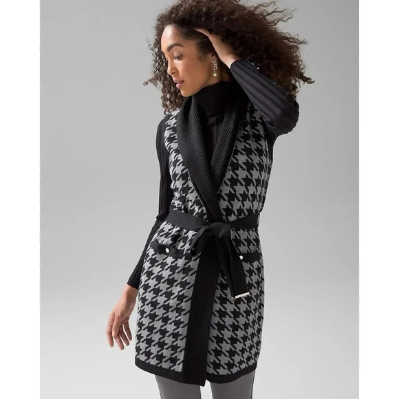 White House Black Market Houndstooth Vest 570334379 Stretch Women’s - Picture 1 of 9